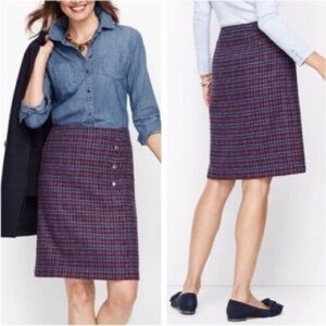 Talbots Women 6P Multicolor Plaid Wool Blend Scallop Faux Wrap A-Line Skirt NWT